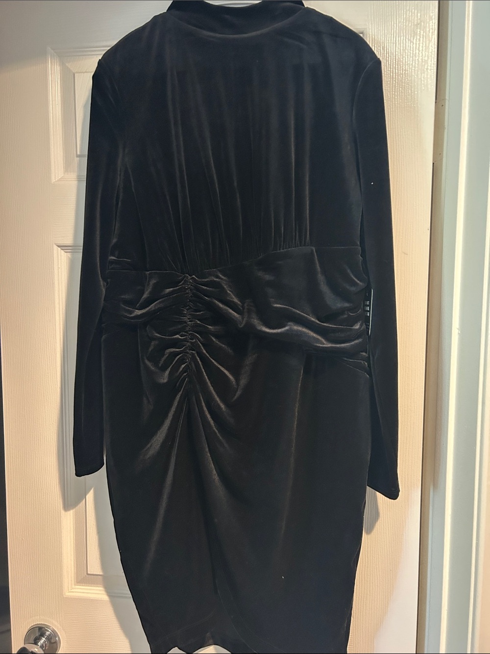 Express Black Velvet Ruched-Back Mini Dress